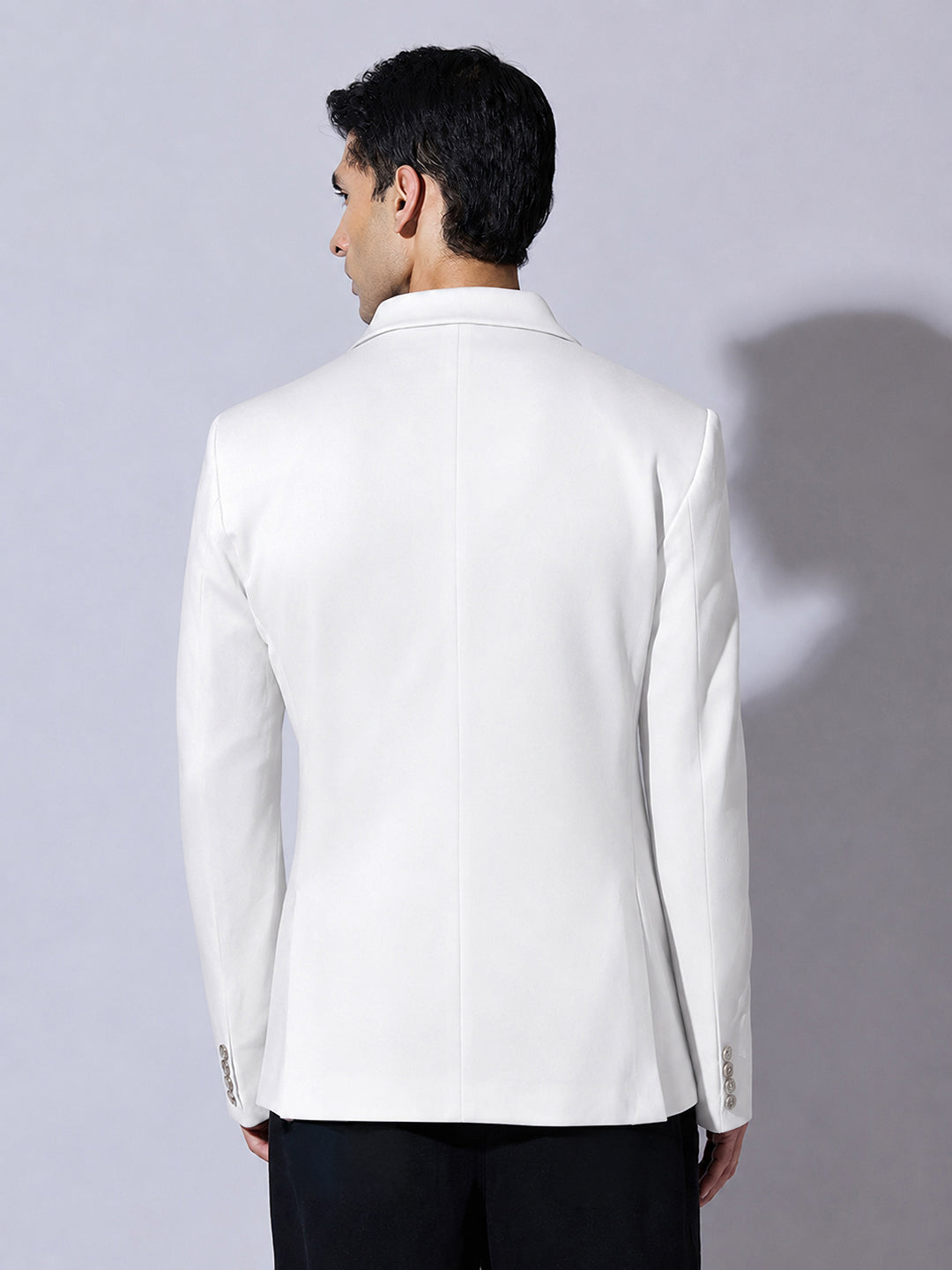 Men’s White Single-Breasted Blazer with Notch Lapel Collar