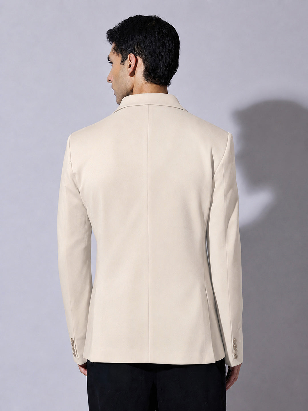 Men’s Beige Single-Breasted Blazer with Notch Lapel Collar