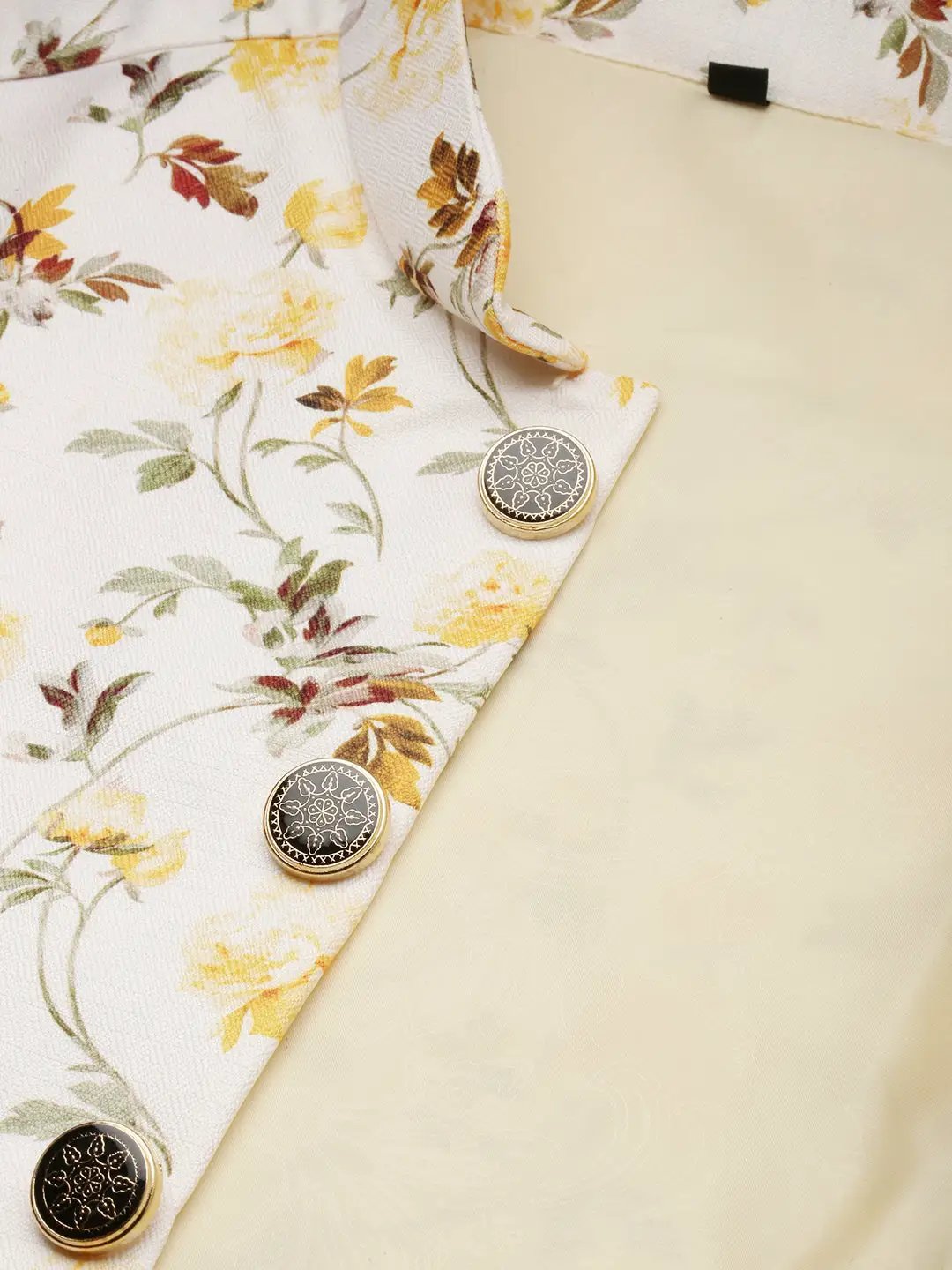 Men's Mandarin Collar Printed Cream Nehru Jacket