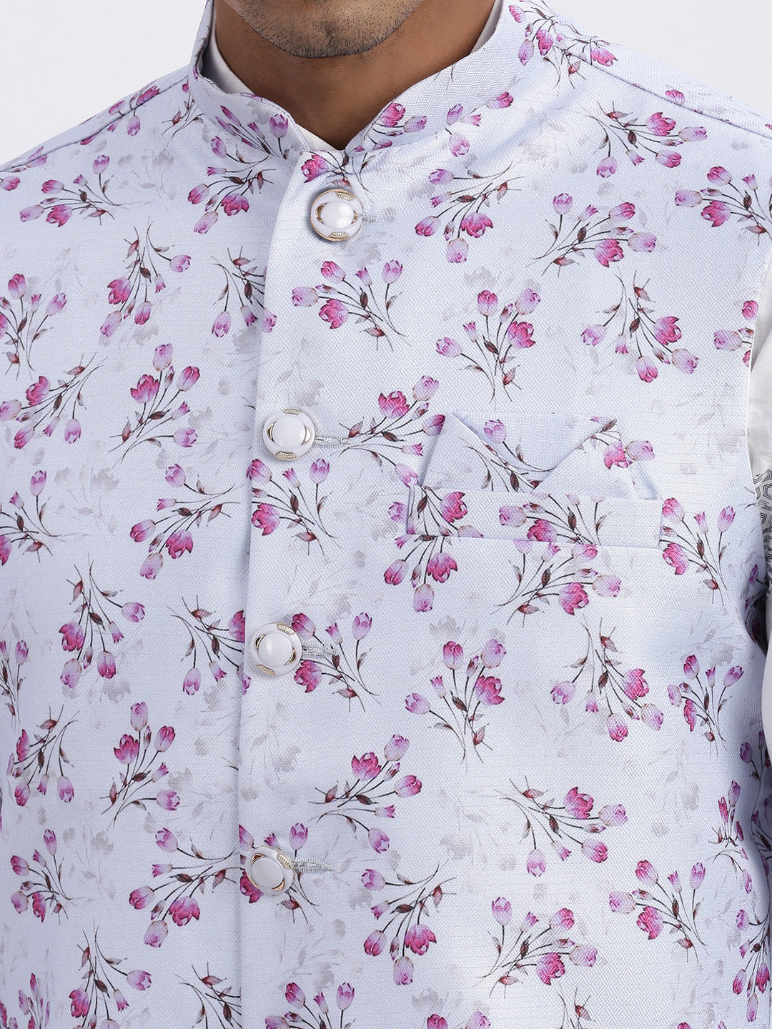 Men Lavender Printed Nehru Jacket