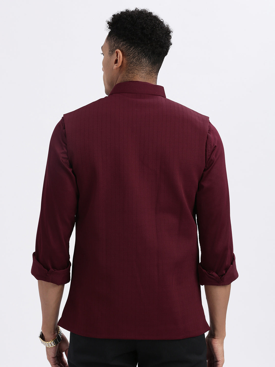 Men Maroon Solid Nehru Jacket