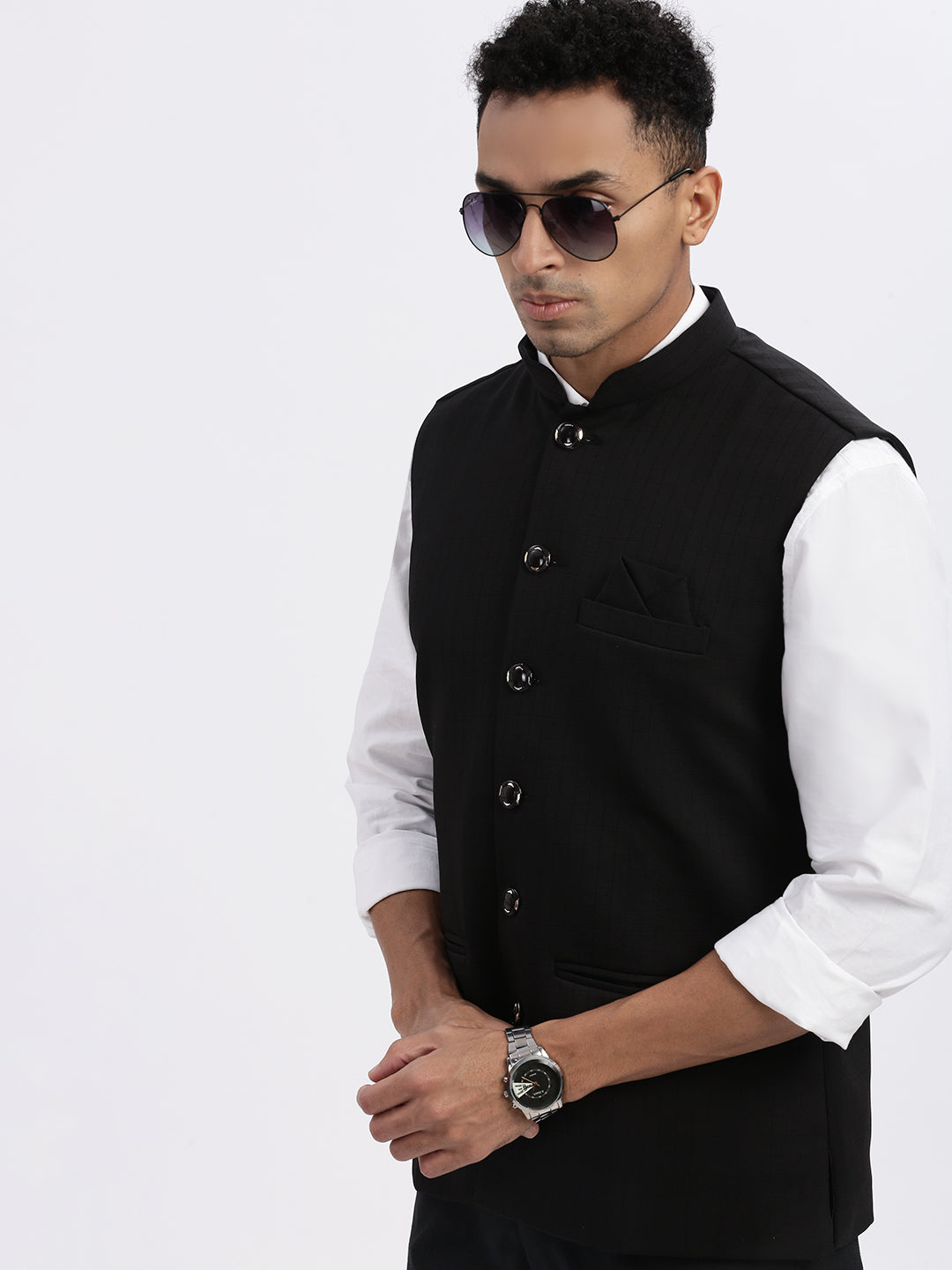 Men Black Solid Nehru Jacket