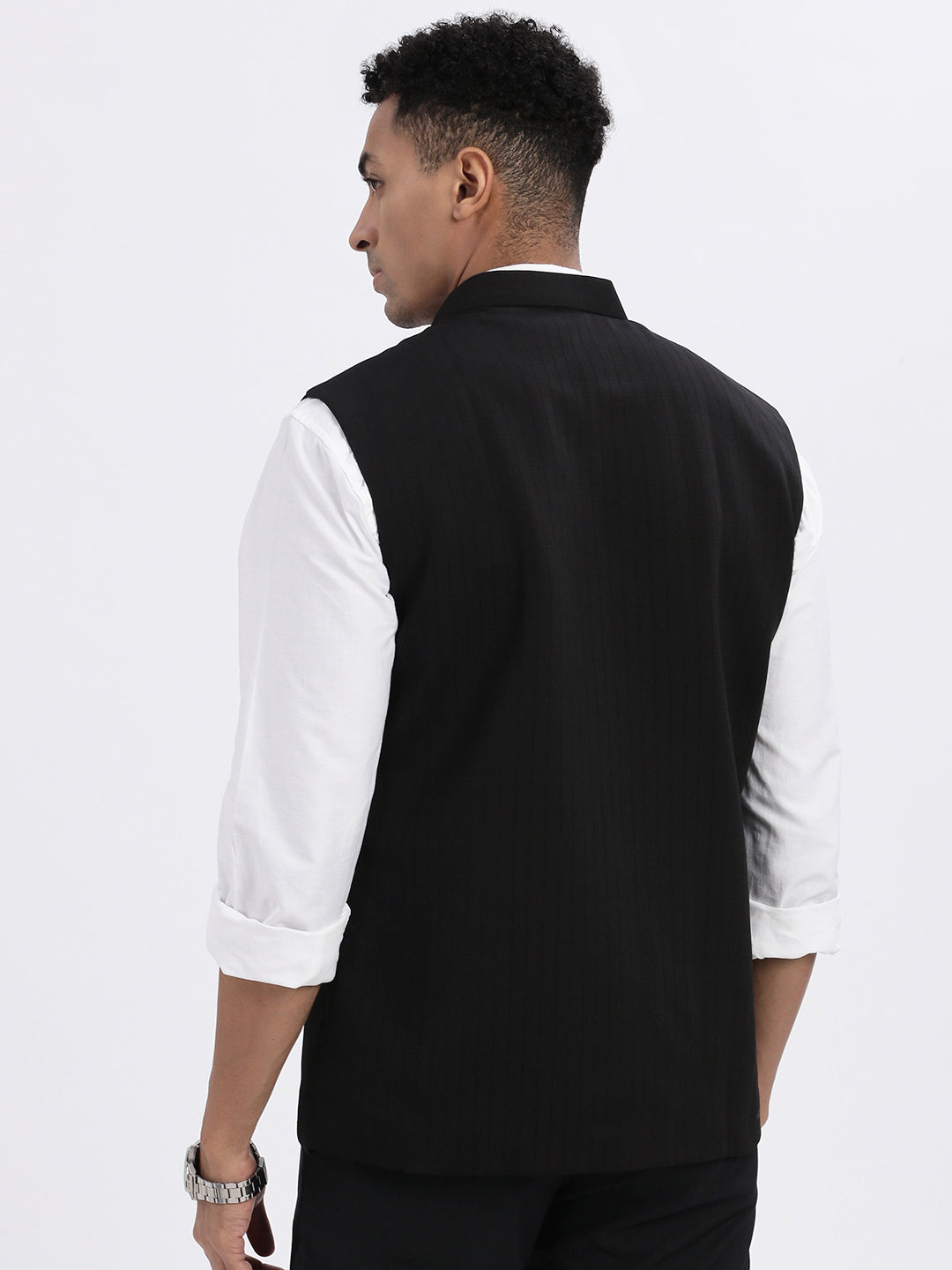 Men Black Solid Nehru Jacket