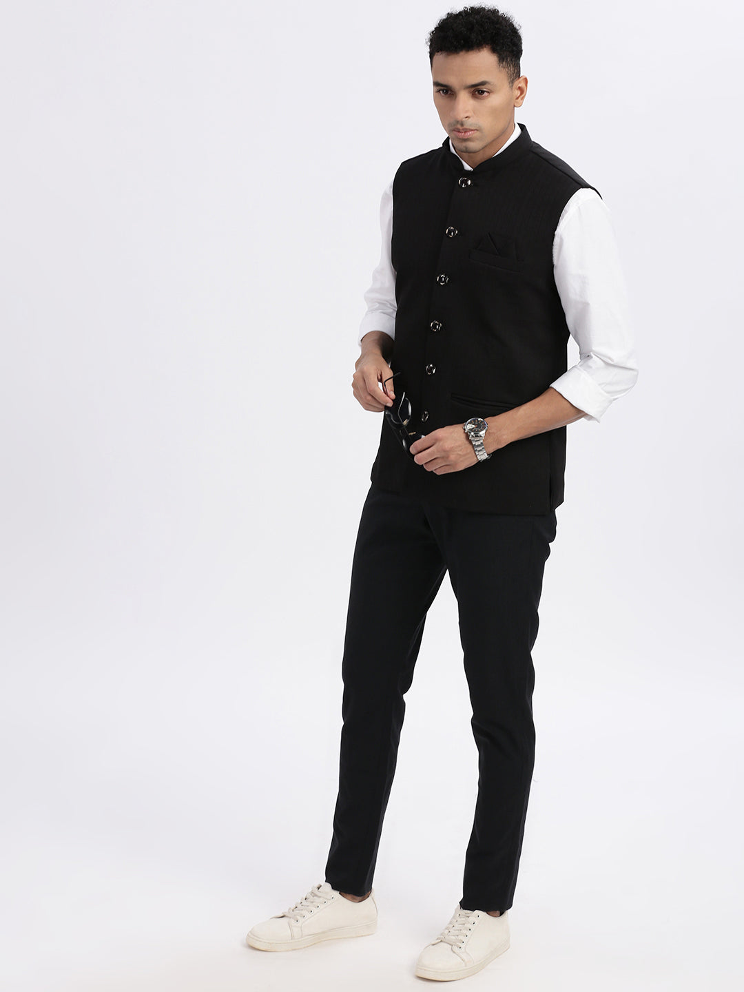 Men Black Solid Nehru Jacket