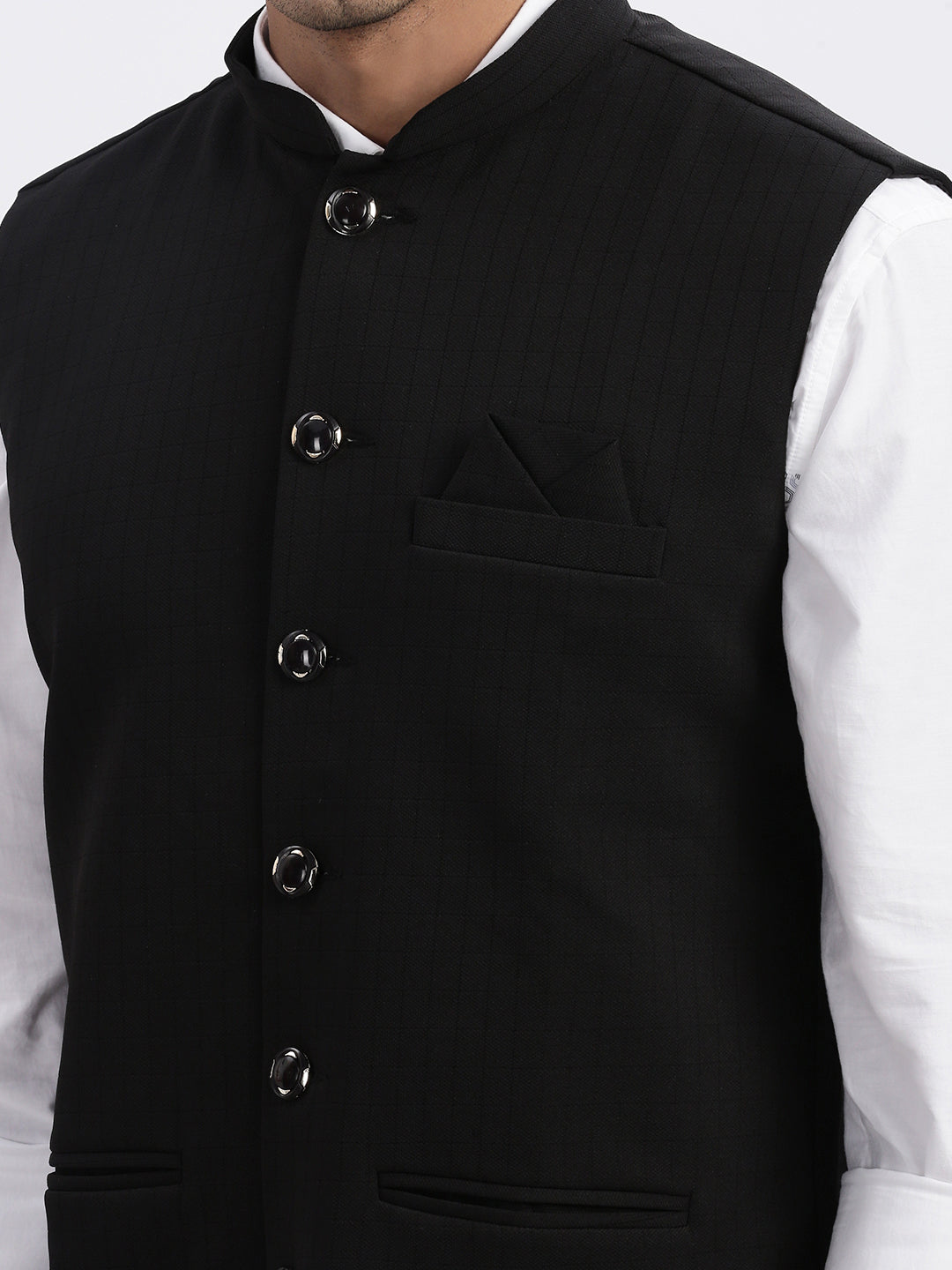 Men Black Solid Nehru Jacket