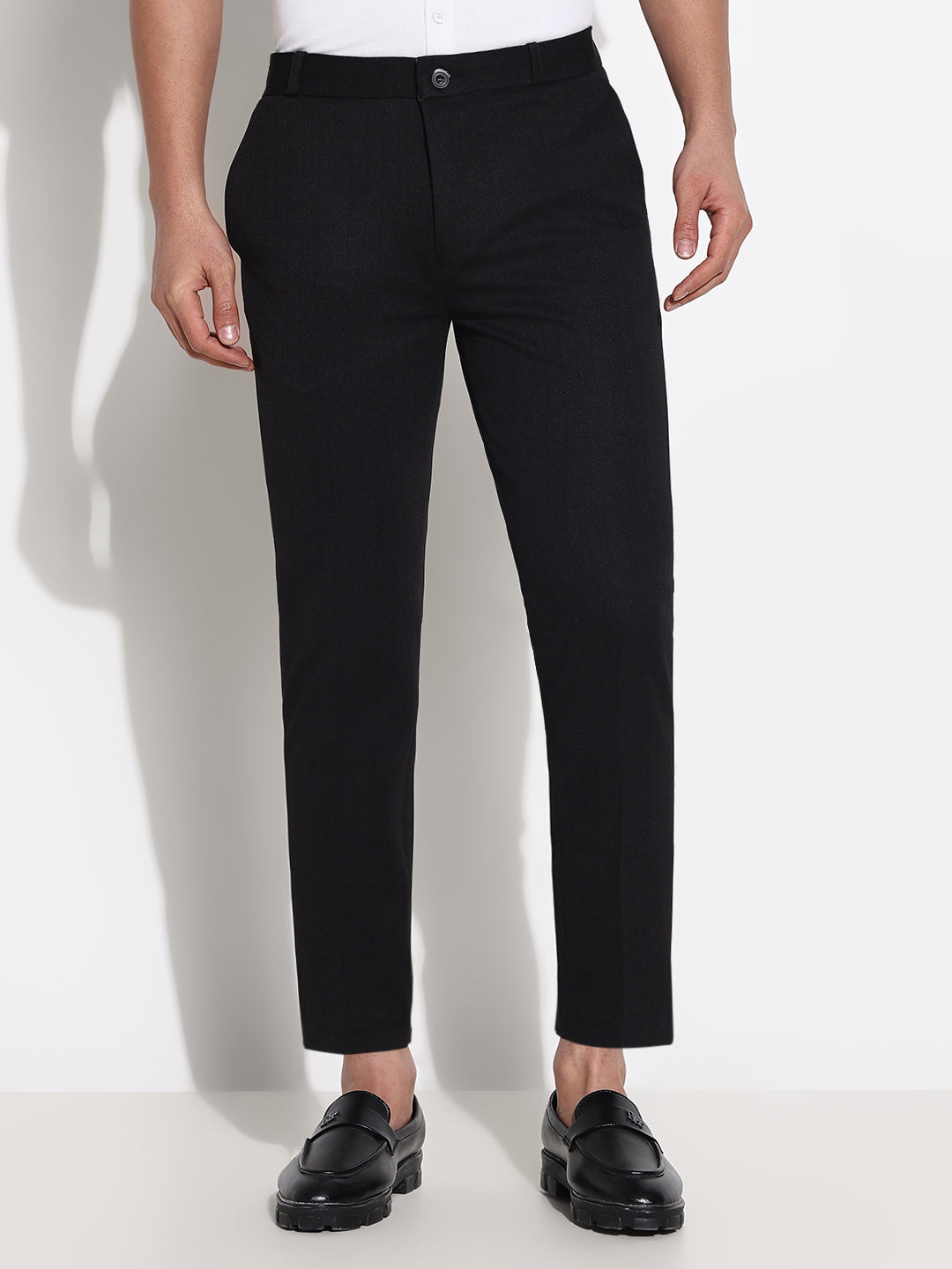 Men Black Solid Formal Trousers