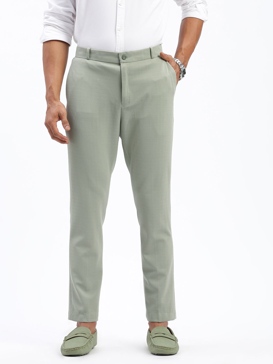 Men Solid Green Formal Trousers