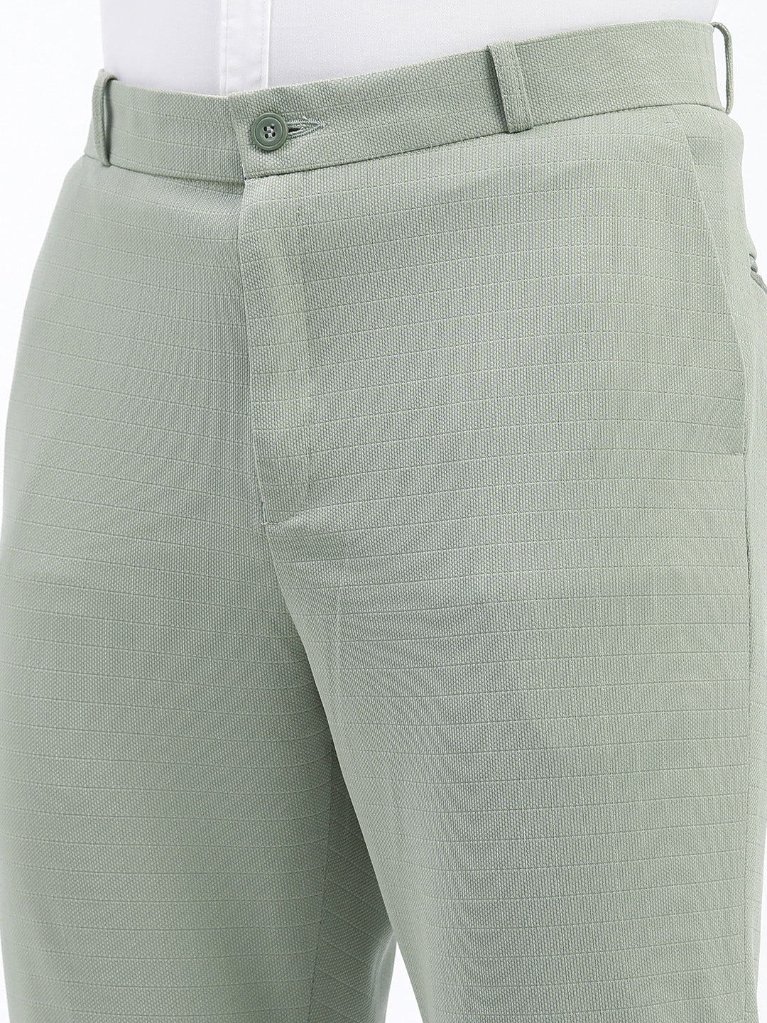 Men Solid Green Formal Trousers