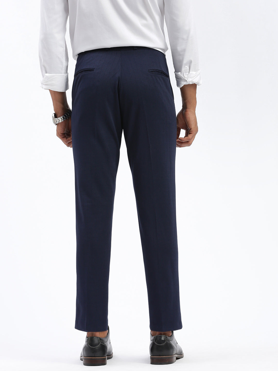 Men Solid Navy Blue Formal Trousers