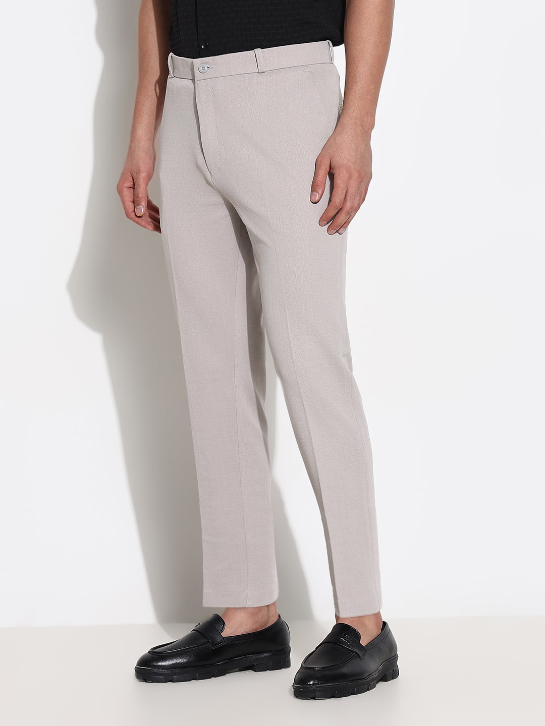 Men Grey Solid Formal Trousers