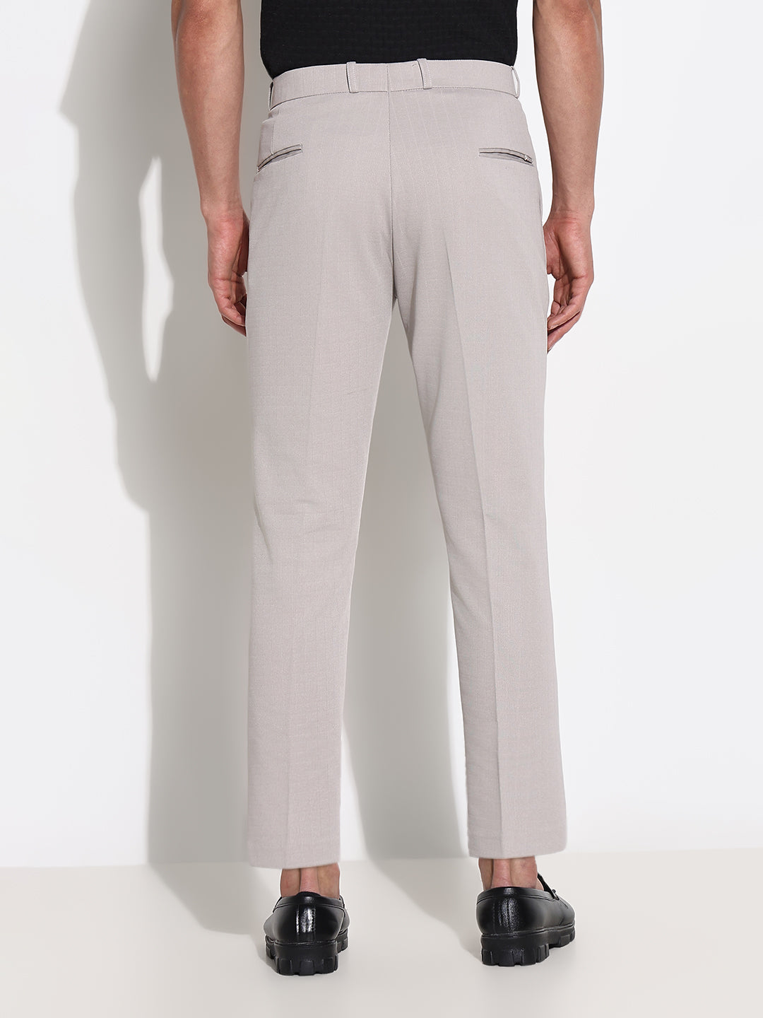 Men Grey Solid Formal Trousers