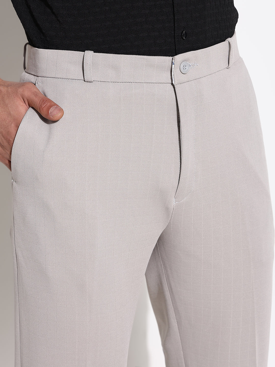 Men Grey Solid Formal Trousers