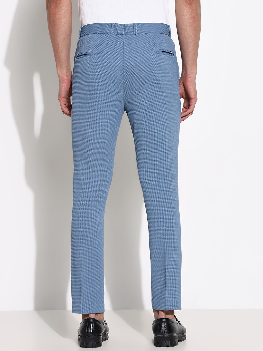 Men Blue Solid Formal Trousers