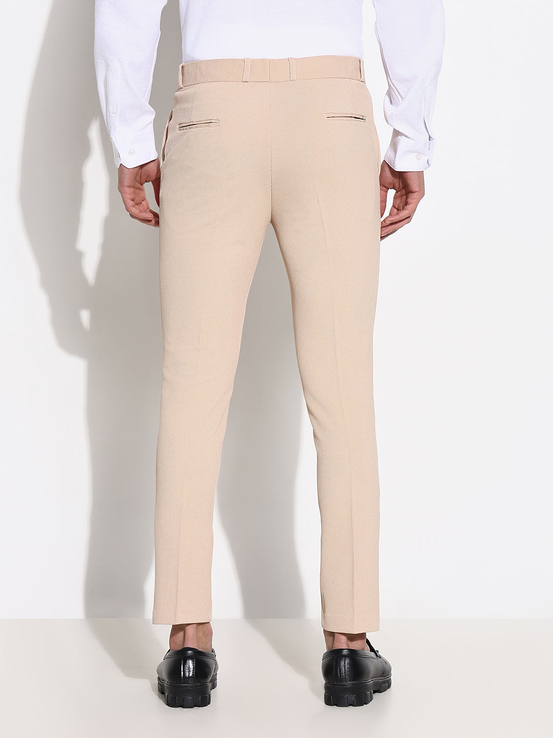 Men Peach Solid Formal Trousers