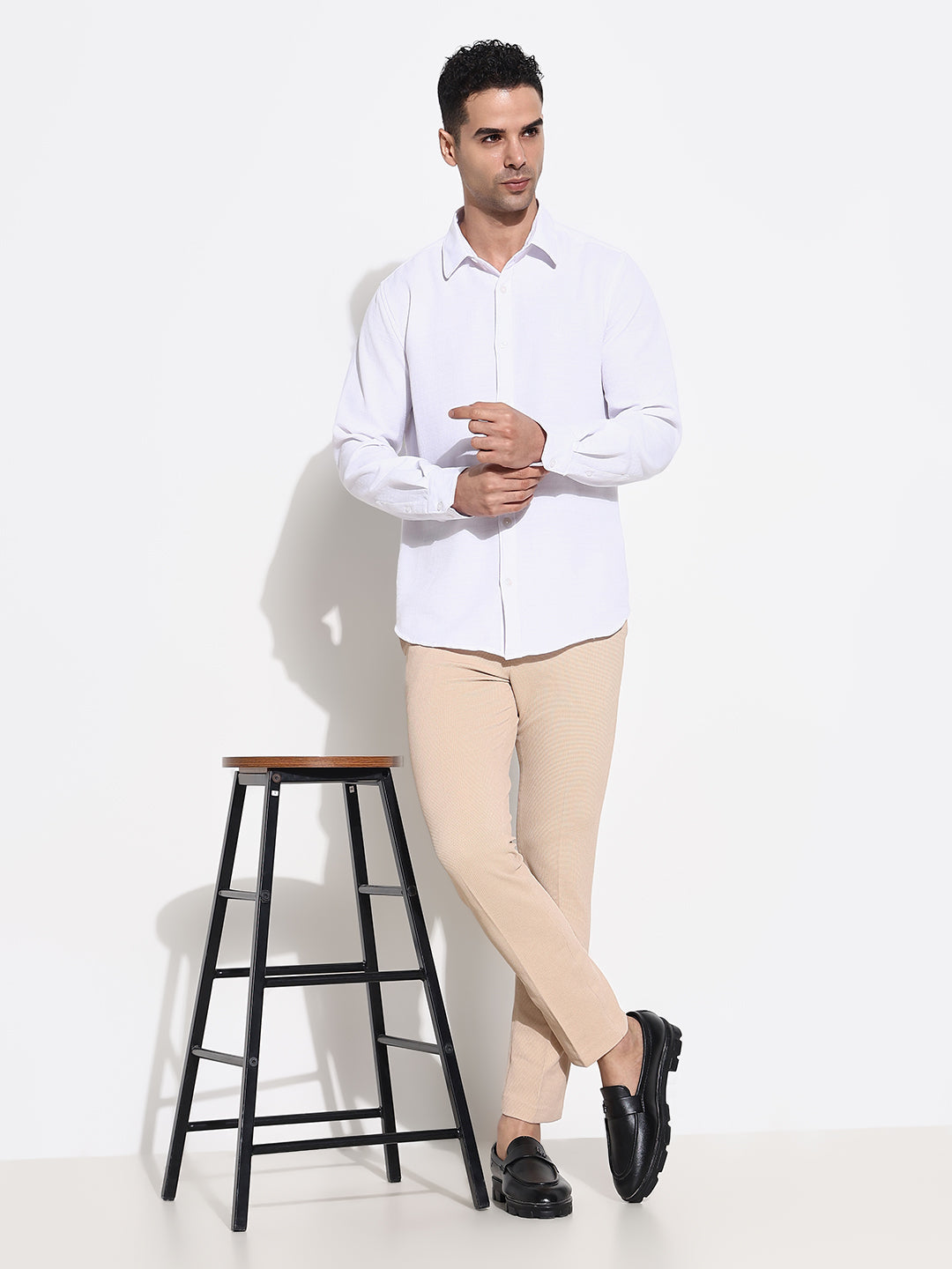 Men Peach Solid Formal Trousers