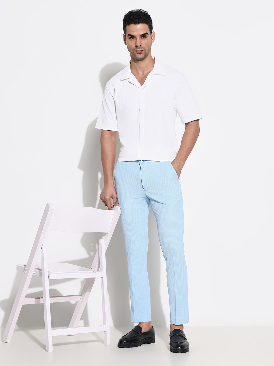 Men Blue Solid Formal Trousers