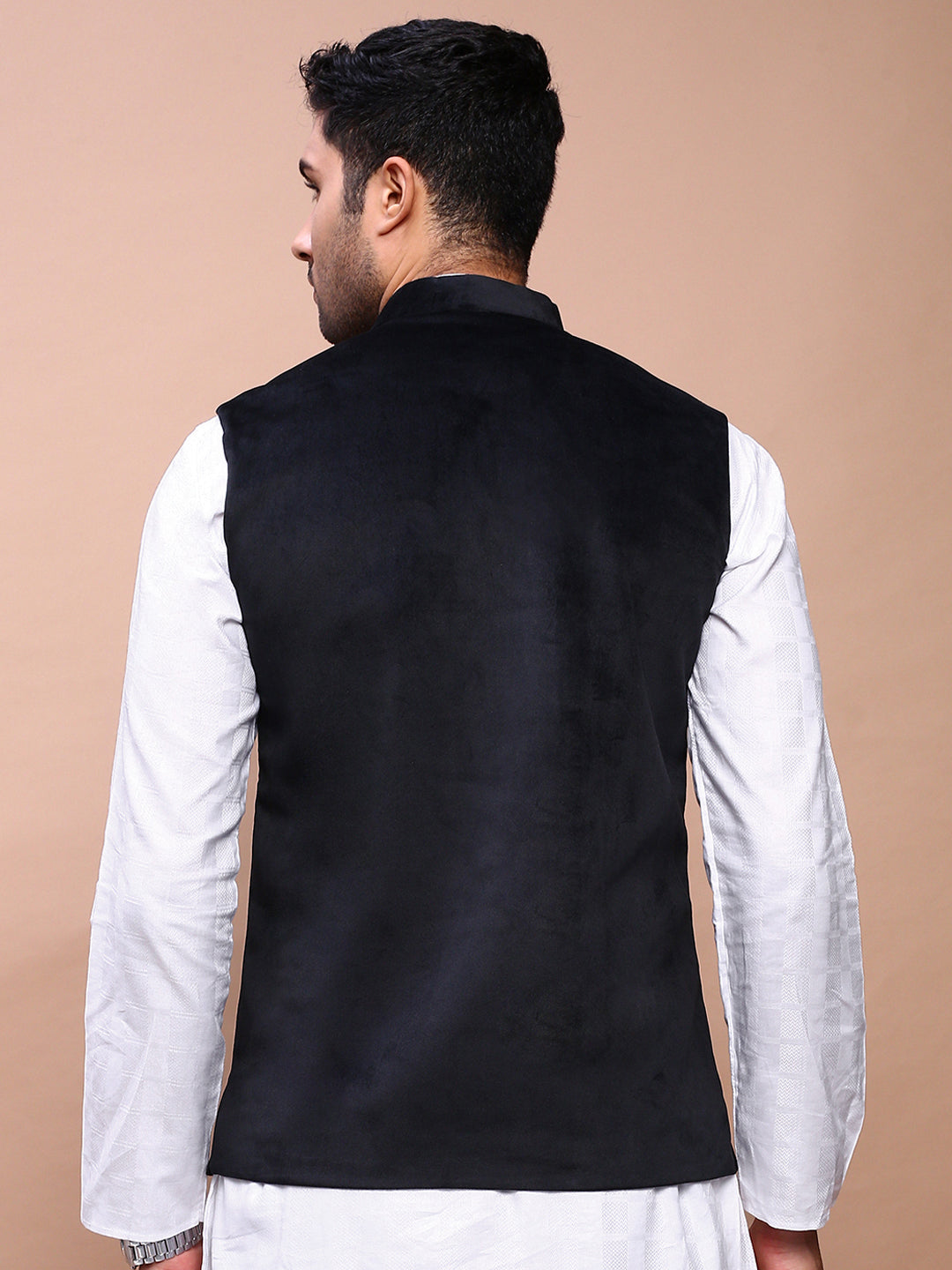 Men Solid Black Slim Fit Nehru Jacket