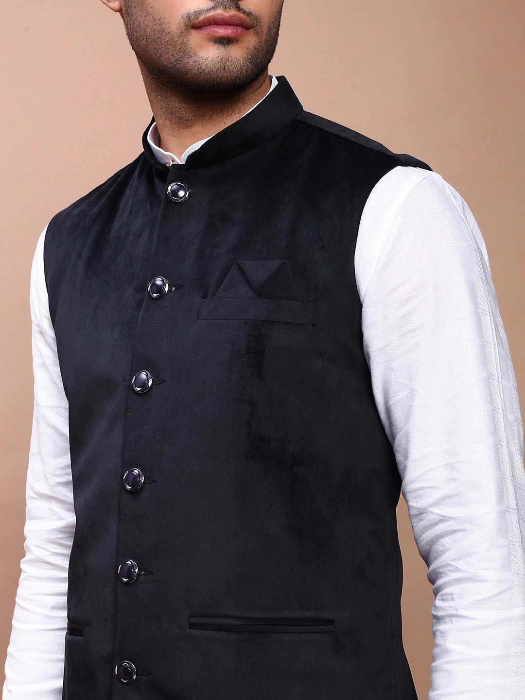 Men Solid Black Slim Fit Nehru Jacket