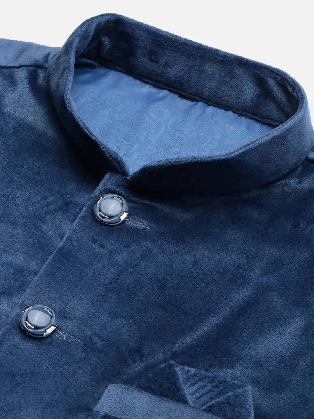 Men's Blue Slim Fit Velvet Nehru Jacket - from SHOWOFFFF