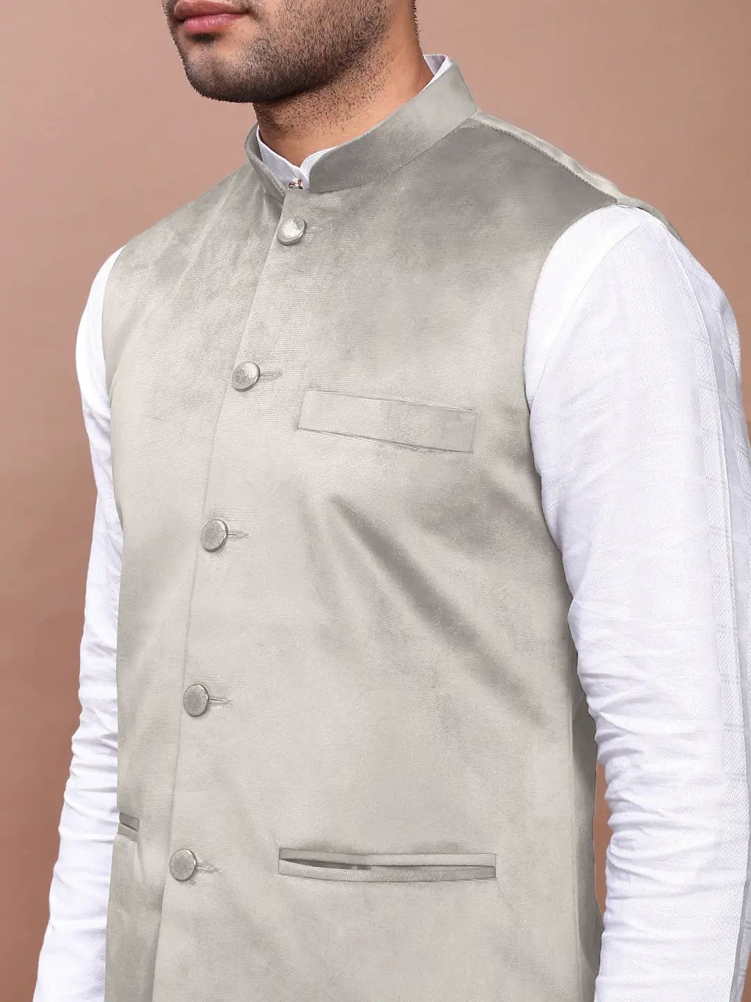 Men's Grey Solid Nehru Jacket