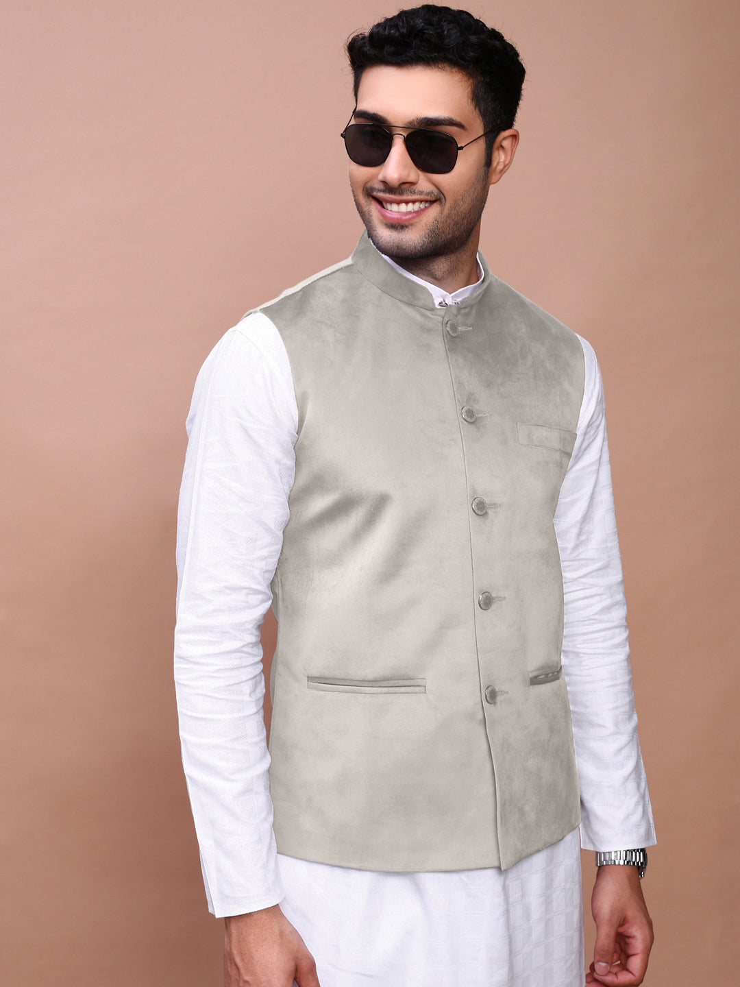 Men's Grey Solid Nehru Jacket
