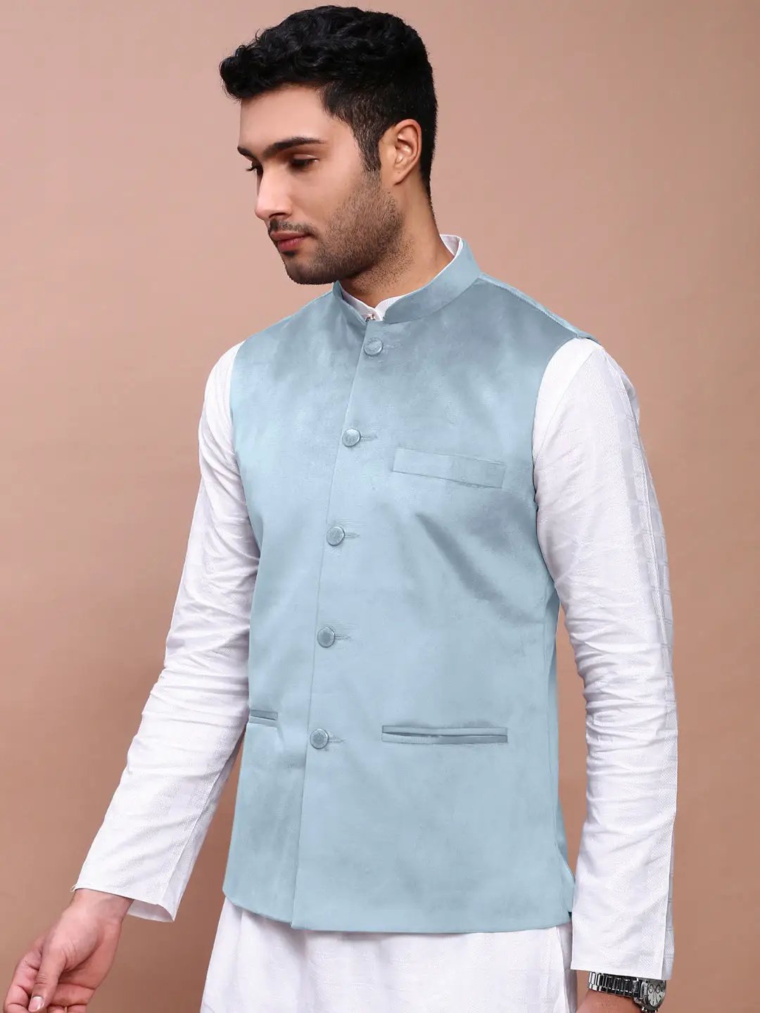 Men's Blue Solid Nehru Jacket