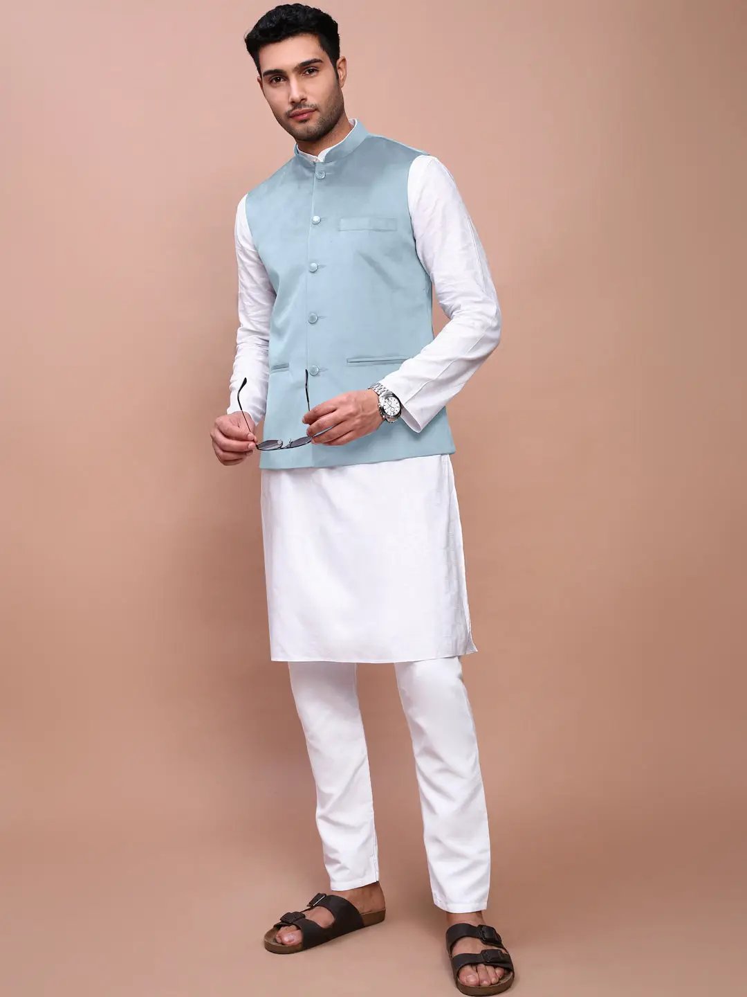 Men's Blue Solid Nehru Jacket