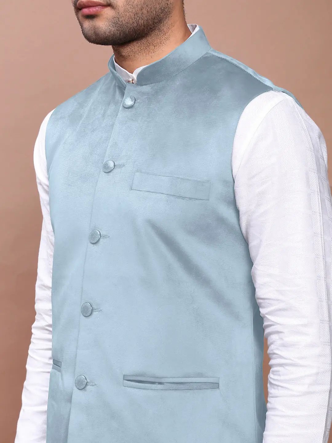 Men's Blue Solid Nehru Jacket