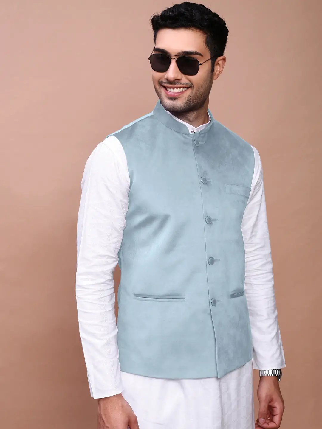 Men's Blue Solid Nehru Jacket