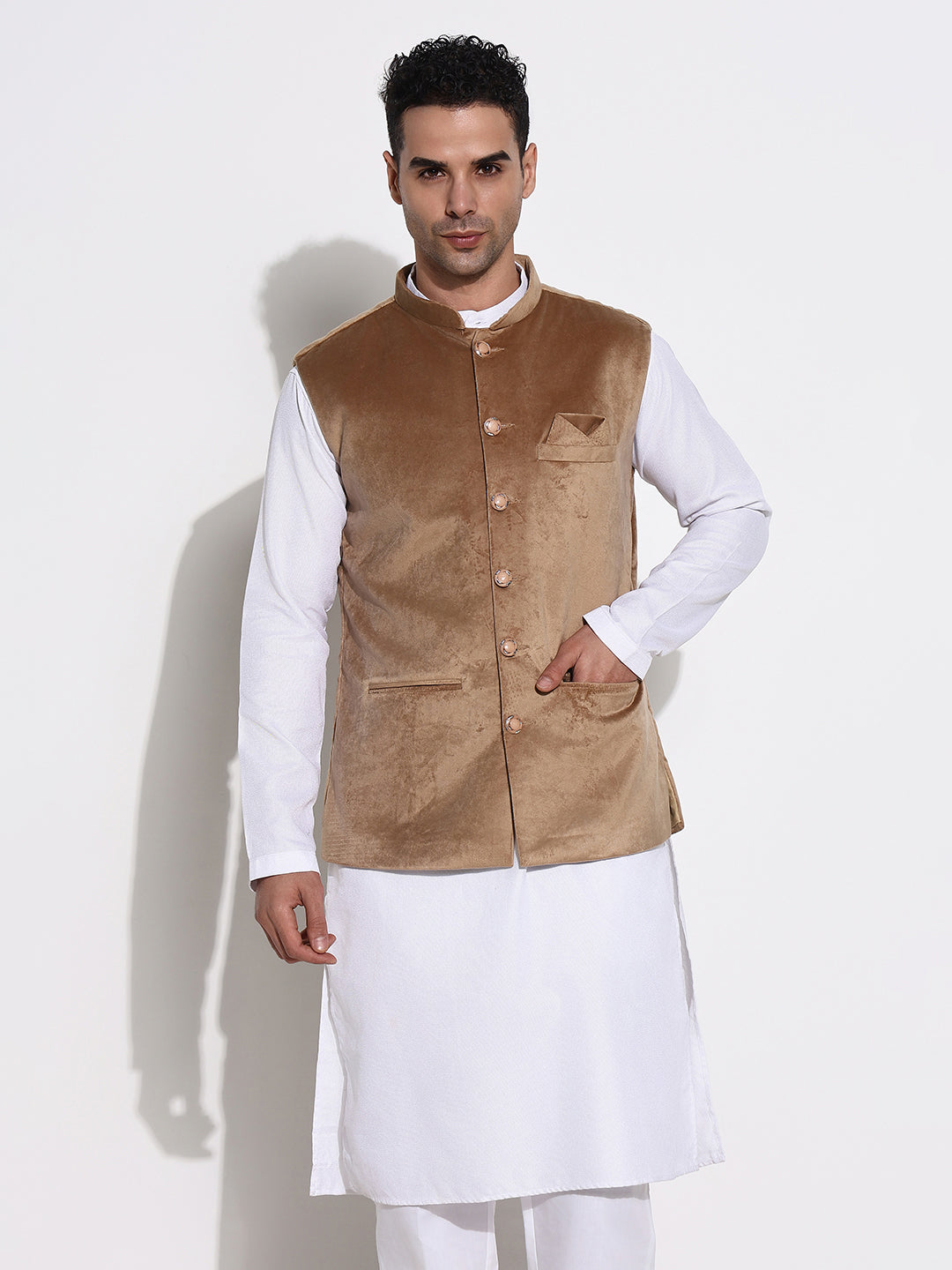 Men Brown Solid Nehru Jacket