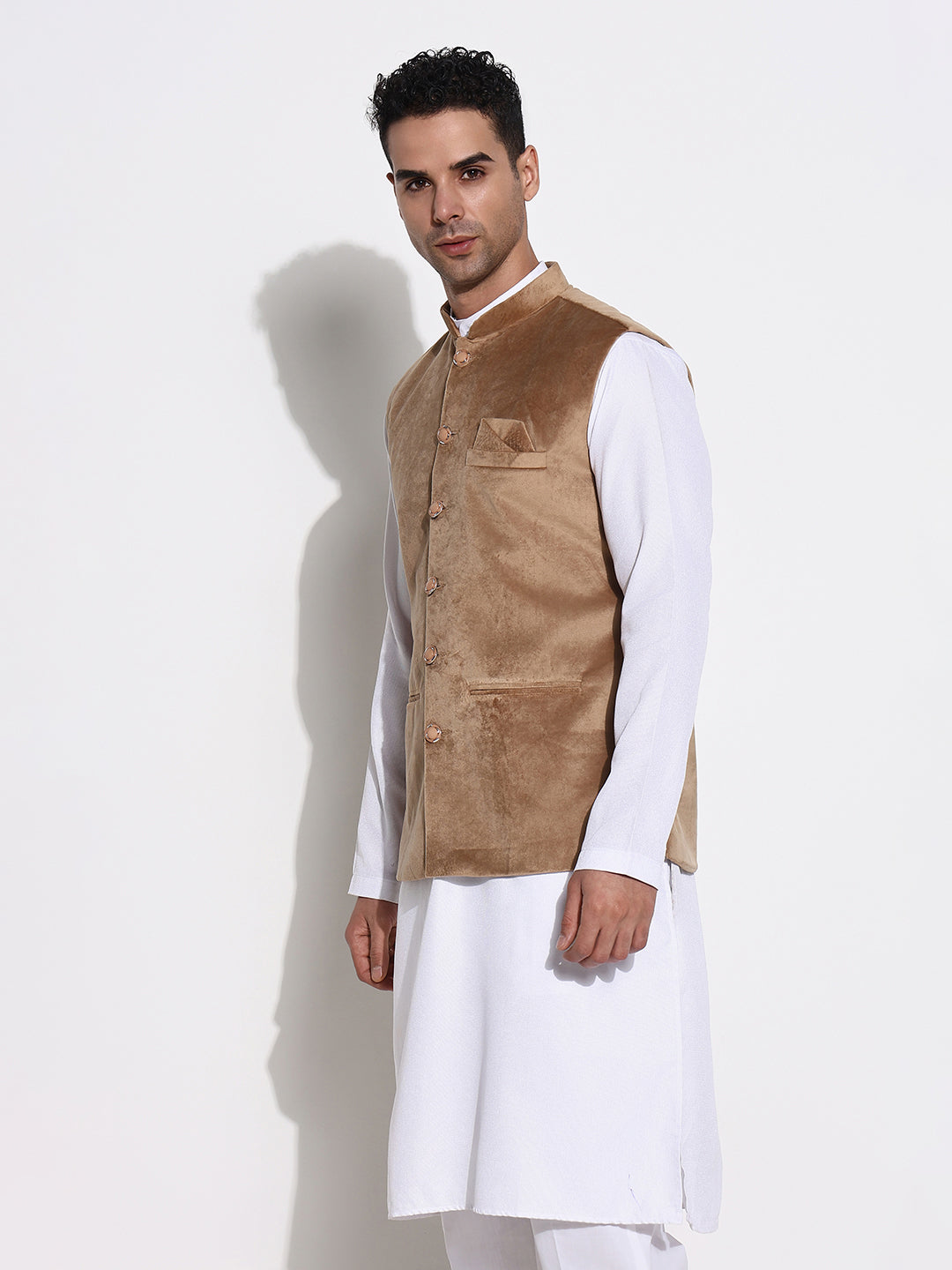 Men Brown Solid Nehru Jacket