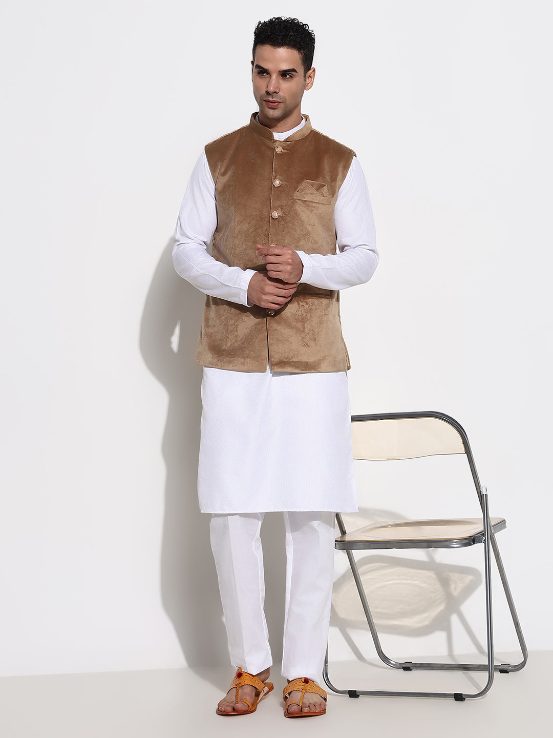 Men Brown Solid Nehru Jacket