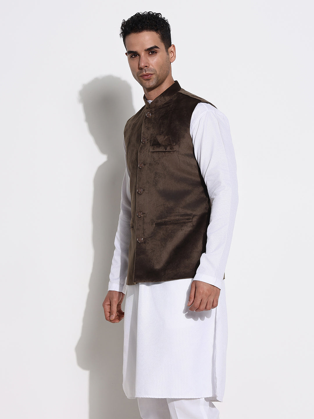 Men Olive Solid Nehru Jacket