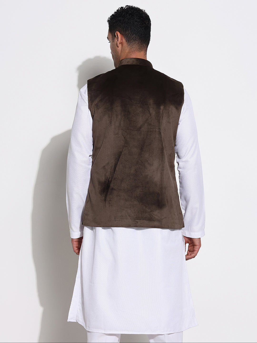 Men Olive Solid Nehru Jacket