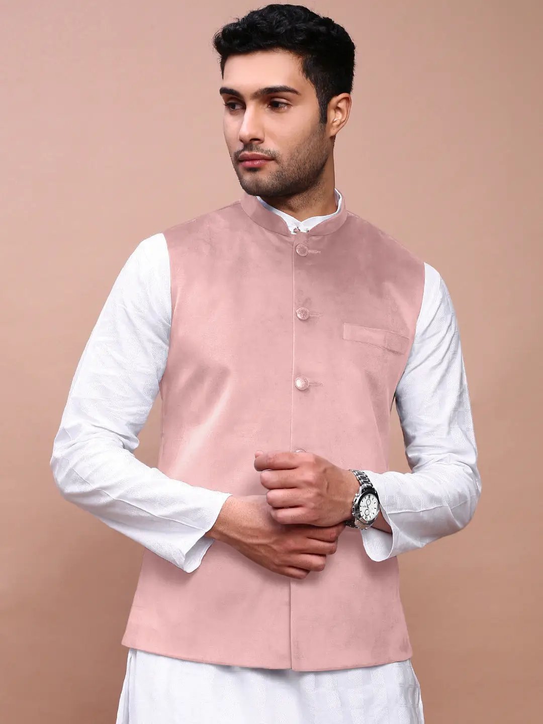 Men's Pink Solid Nehru Jacket