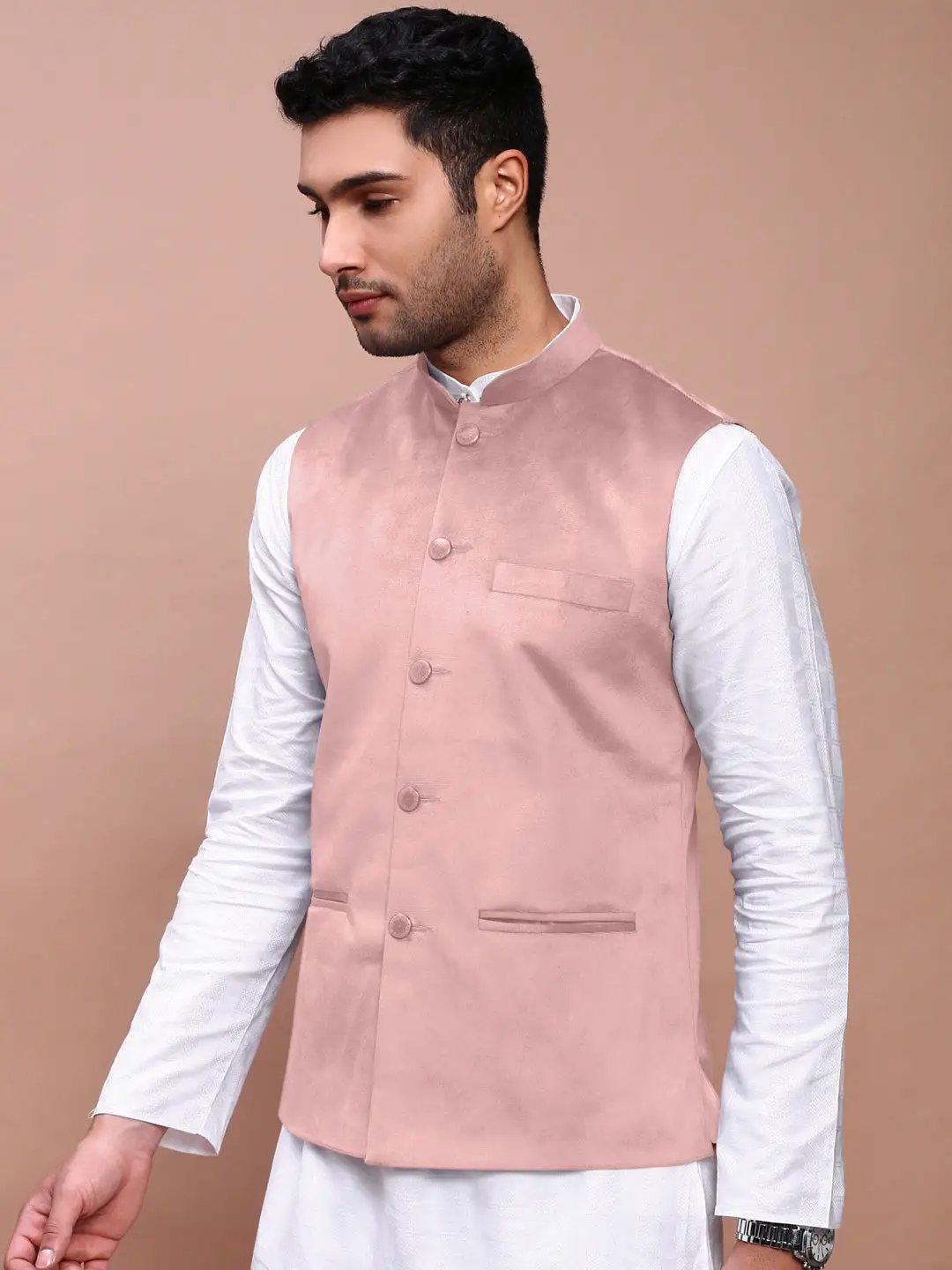 Men's Pink Solid Nehru Jacket