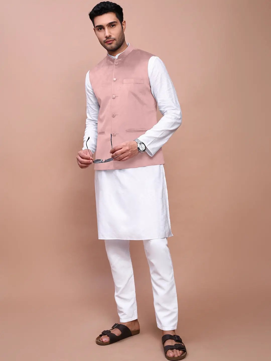 Men's Pink Solid Nehru Jacket