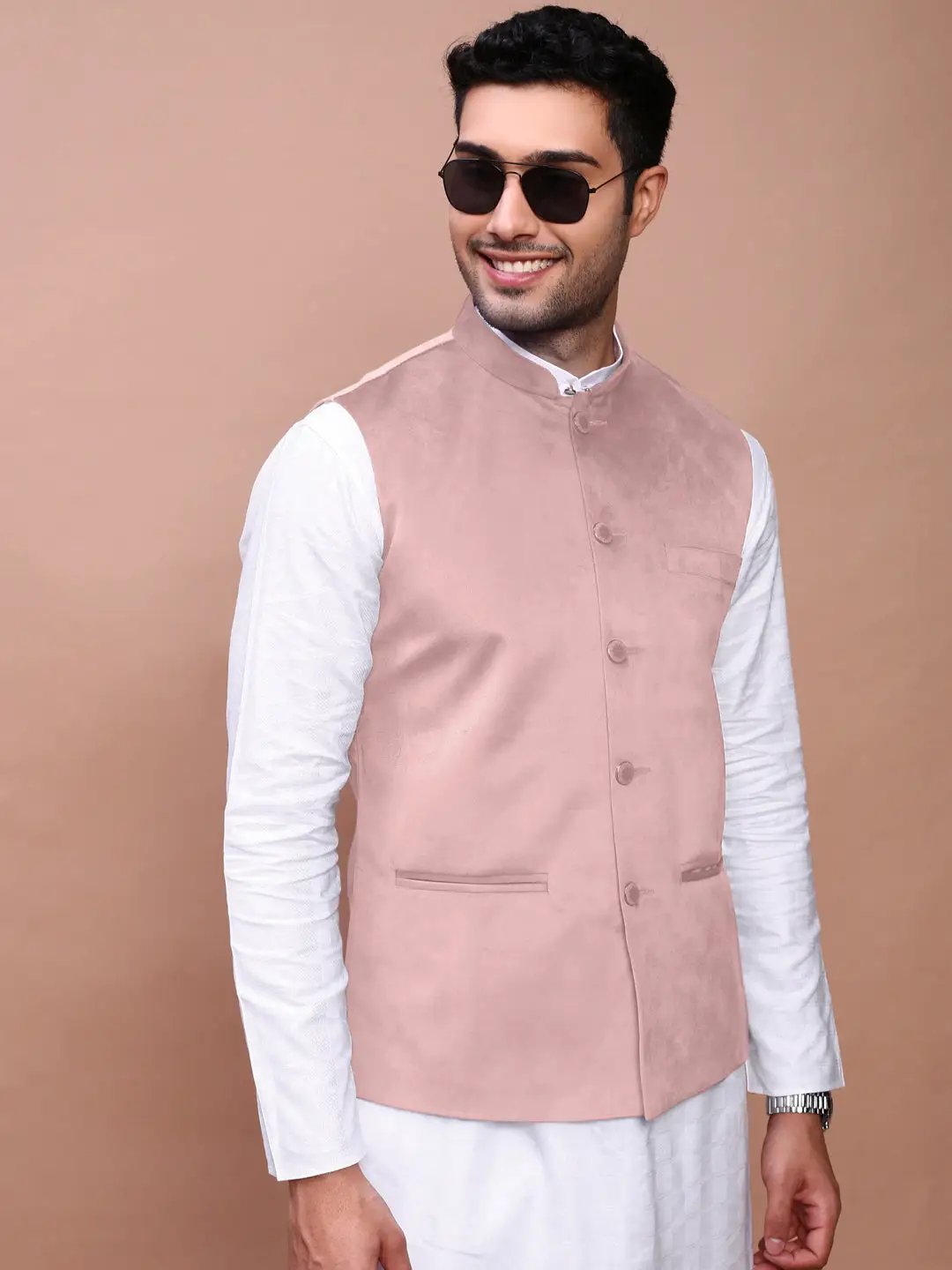 Men's Pink Solid Nehru Jacket