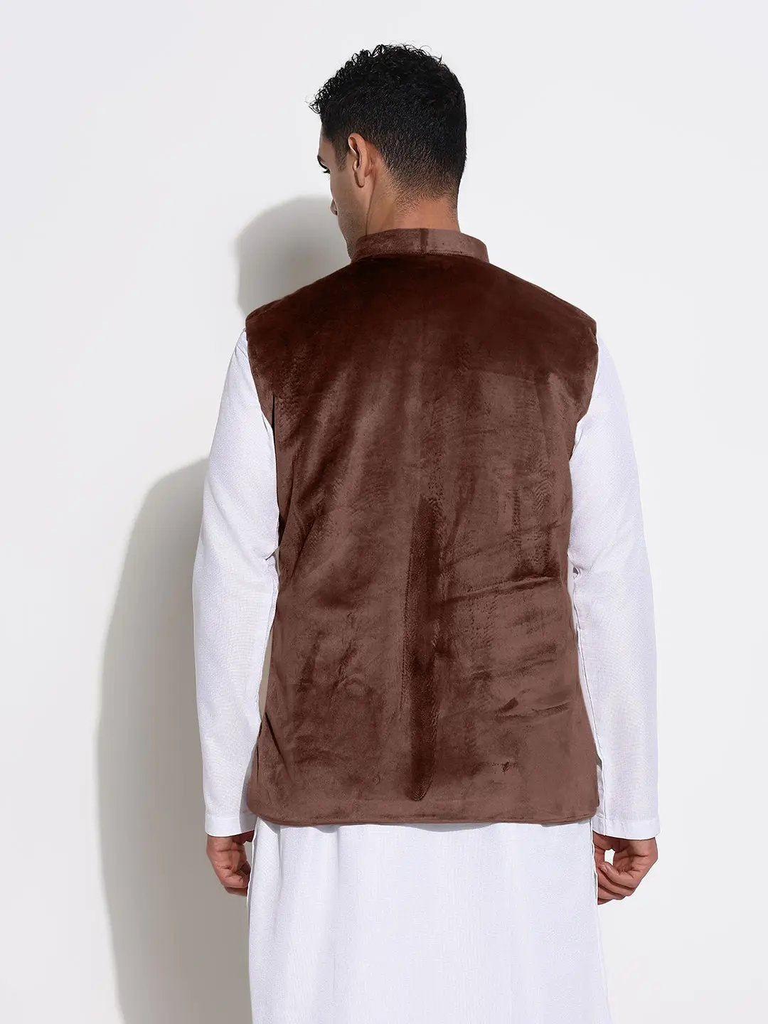 Men's Velvet Solid Brown Slim Fit Nehru Jacket