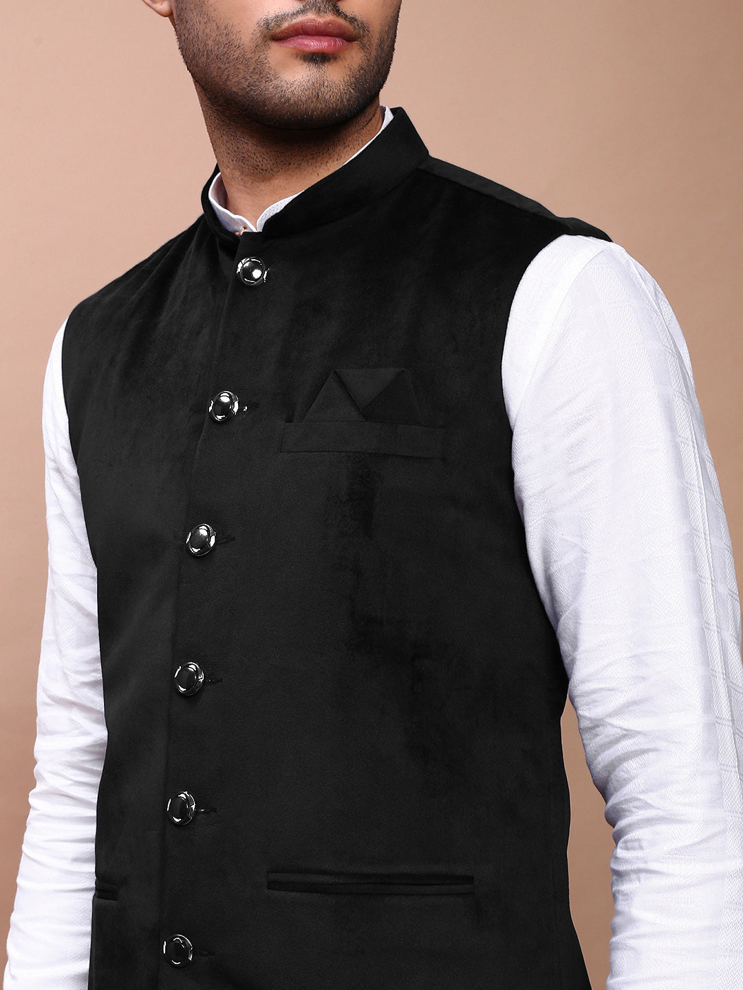Men's Black Slim Fit Velvet Nehru Jacket