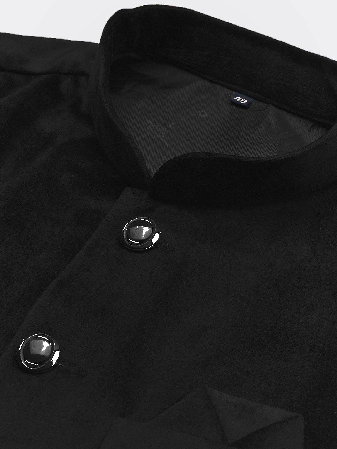 Men's Black Slim Fit Velvet Nehru Jacket
