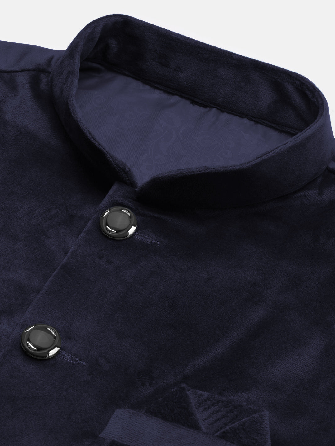 Men's Navy Blue Slim Fit Velvet Nehru Jacket
