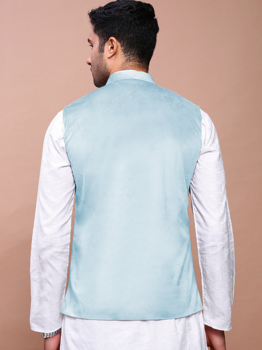 Men's Blue Slim Fit Velvet Nehru Jacket