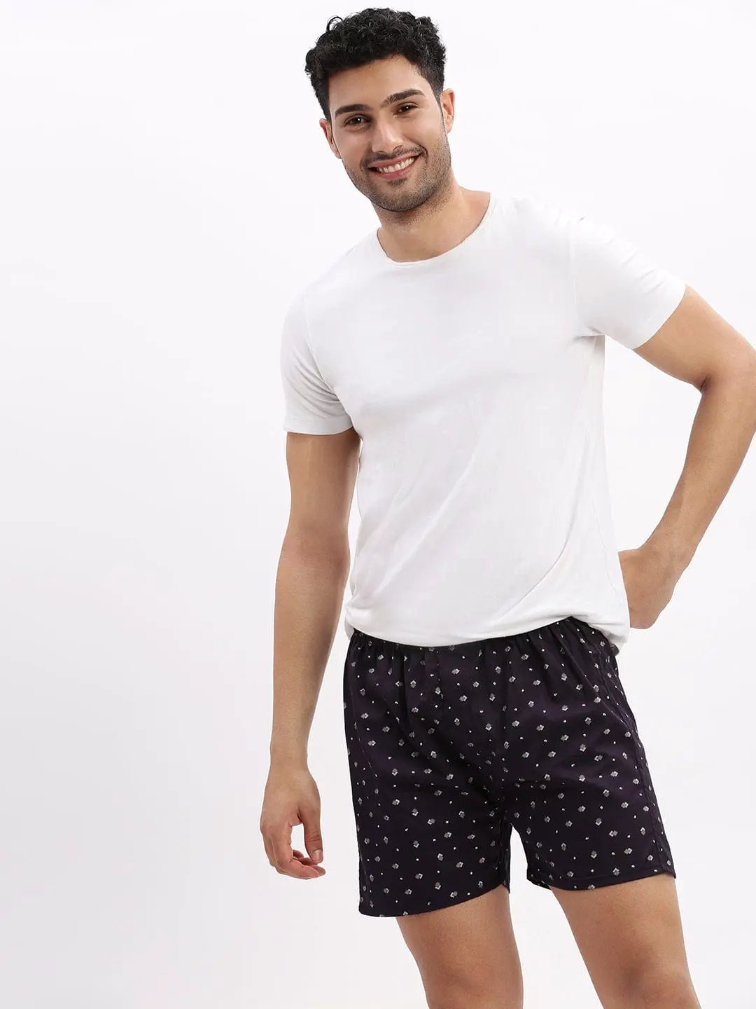 Men's Printed Cotton Navy Blue Boxer