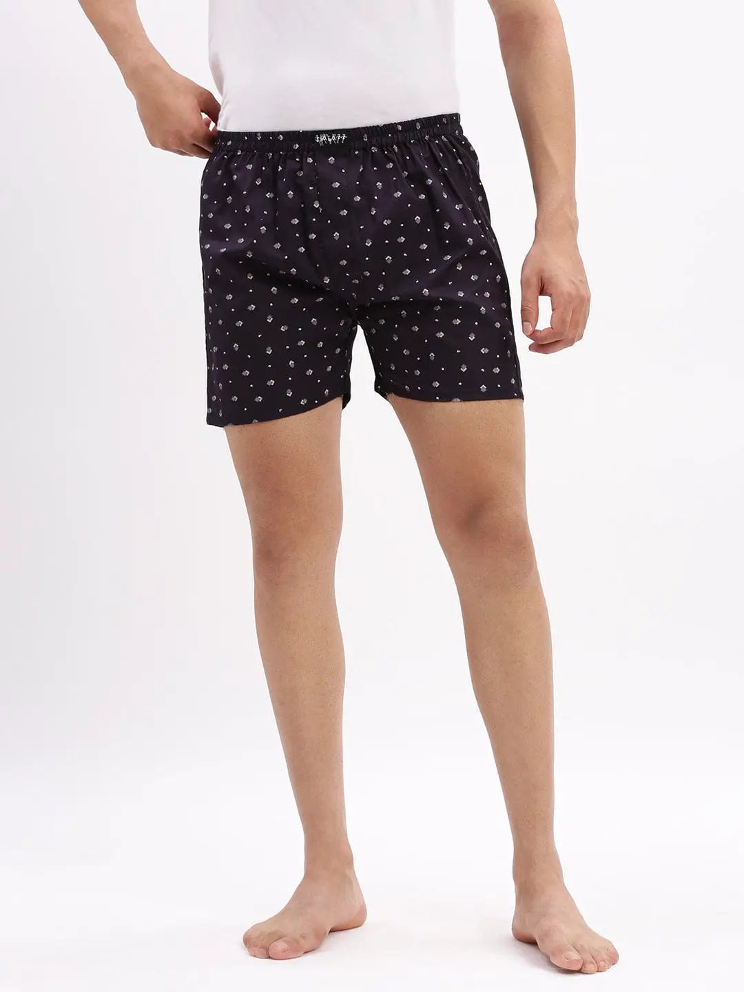 Men's Printed Cotton Navy Blue Boxer