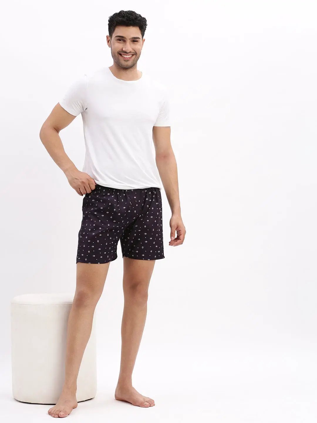 Men's Printed Cotton Navy Blue Boxer