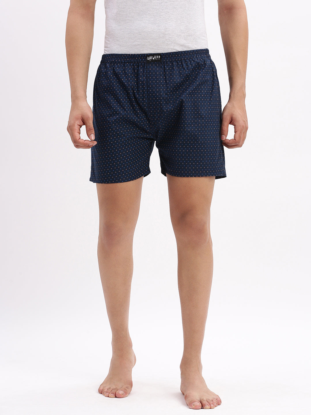 Men Printed Cotton Navy Blue Boxer