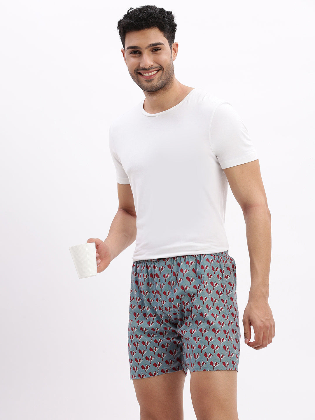 Men Printed Cotton Blue Boxer