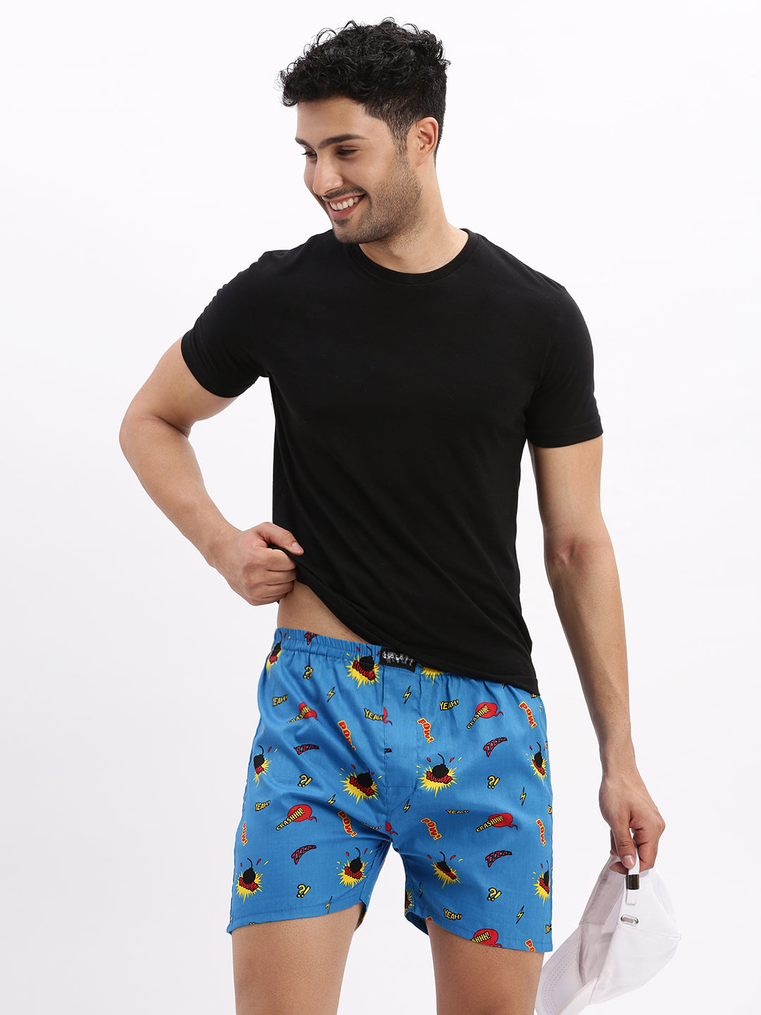 Men Printed Cotton Blue Boxer