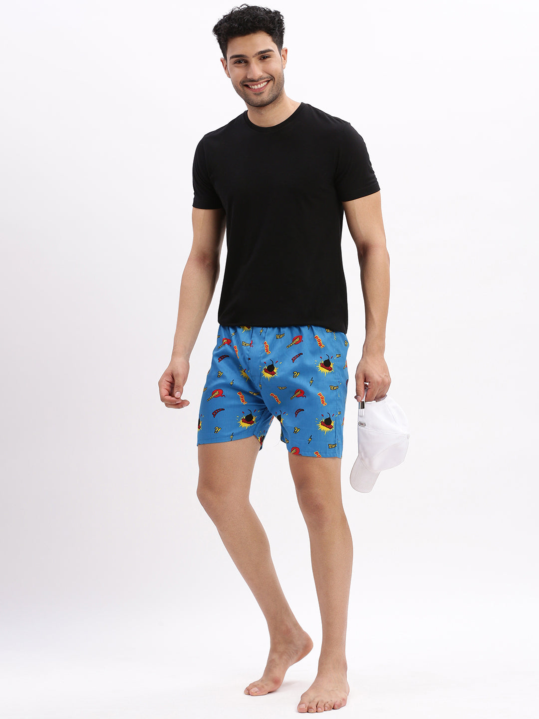 Men Printed Cotton Blue Boxer